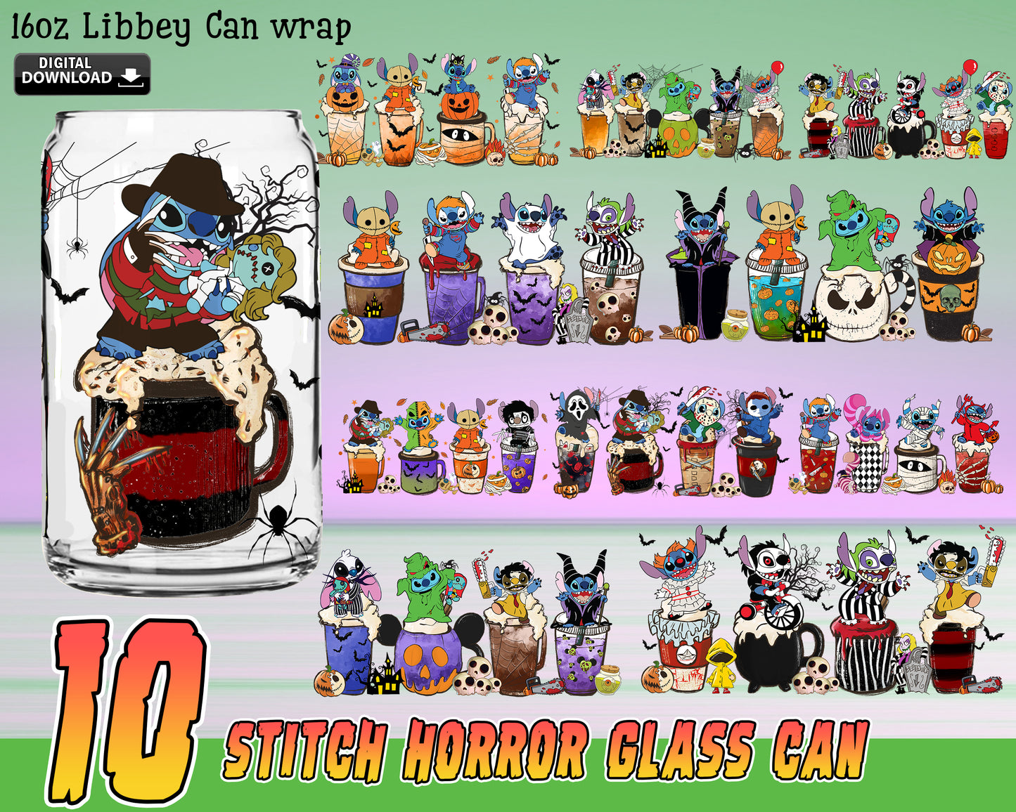 10+ Stitch horror glass can tumbler bundle png, Stitch horror glass png , Digital Download ,Instant Download