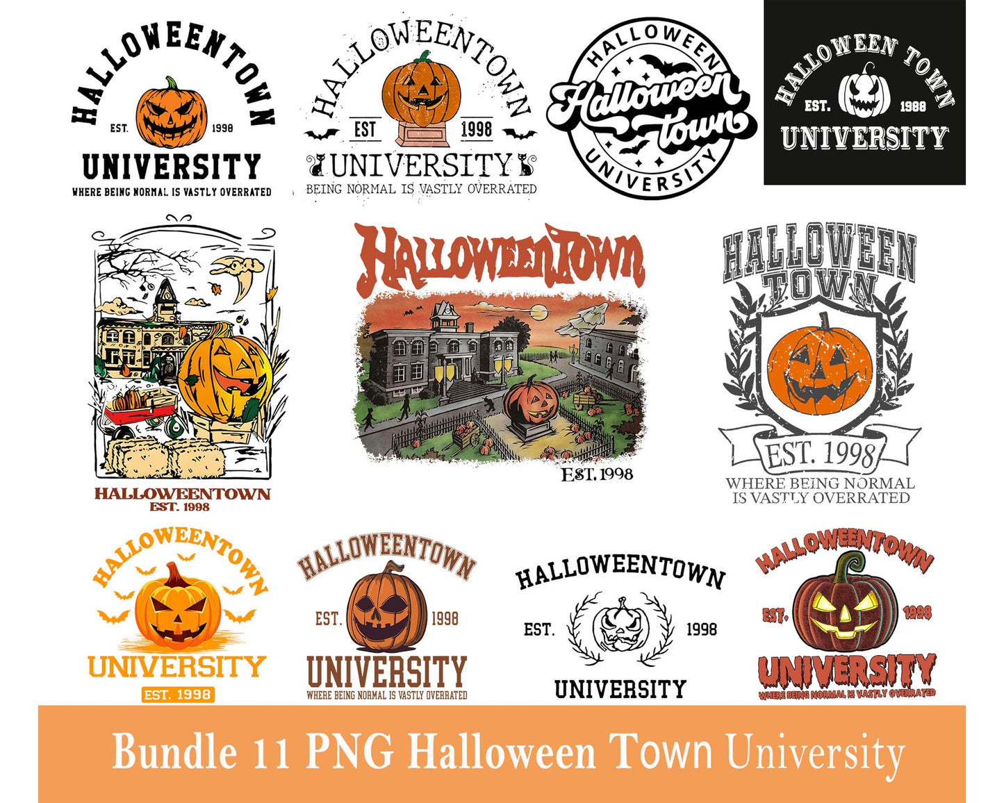 11 Bundle Halloween Town University PNG, 90s Halloween PNG, Halloween Town Est 1998 Png, Digital Download ,Instant Download