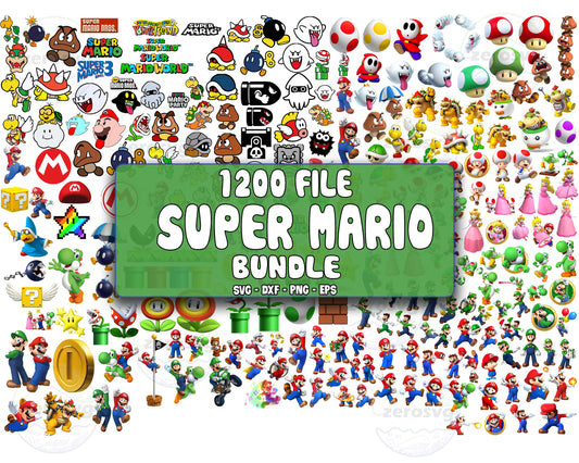 Super Mario SVG Bundle - 1200+ file Super mario bundle SVG, EPS, PNG, DXF for Cricut, Silhouette