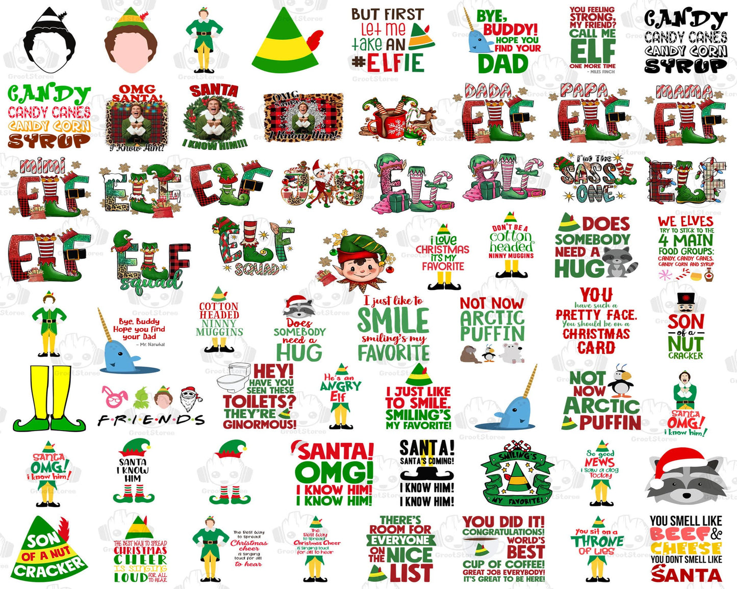 120+ Funny ELF Png Bundle, OMG Santa I Know Him Svg Bundle, Christmas Movie Character Png Bundle, Digital Download, Instant Download