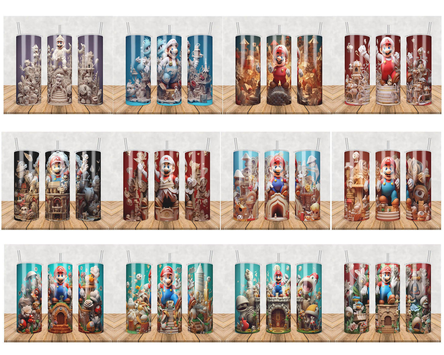 12 file 3D mario tumbler bundle png, 20oz sublimation designs high quality png, digitial download, Designs 20 oz sublimation, Bundle Design Template for Sublimation