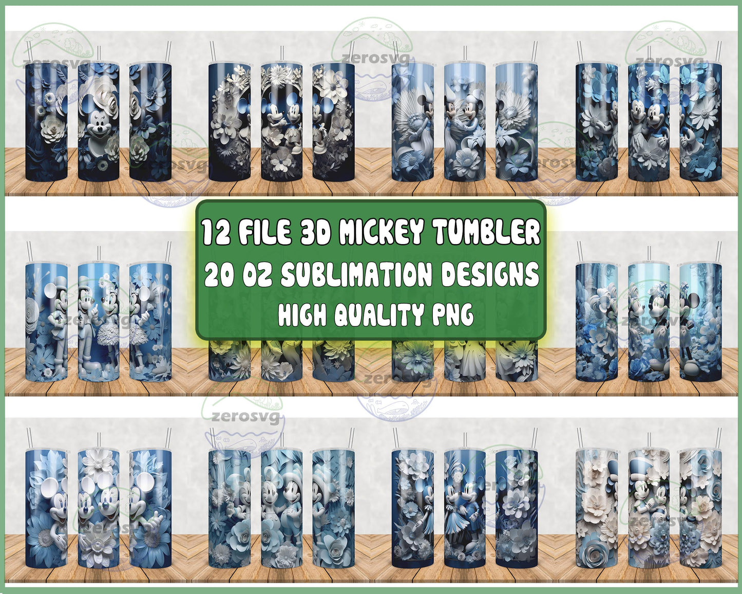 12 file 3D mickey cold tumbler bundle png, 20oz sublimation designs high quality, Designs 20 oz sublimation, Bundle Design Template for Sublimation