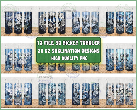 12 file 3D mickey cold tumbler bundle png, 20oz sublimation designs high quality, Designs 20 oz sublimation, Bundle Design Template for Sublimation