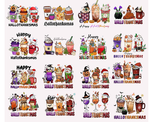 15 Happy Hallothanksmas Bundle, Fall Png, Hallothanksmas Coffee Png, Fall PNG, Halloween Png , Silhouette , Digital download