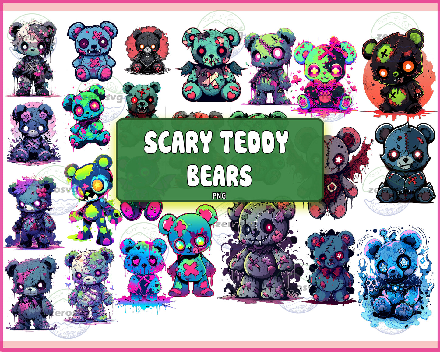 24 FILE Scary Teddy Bears PNG EPS SVG Spooky Zombie Teddybear Monster Teddy Bear Horror Teddy Scare Bear Downloadable  , Digital Download ,Instant Download