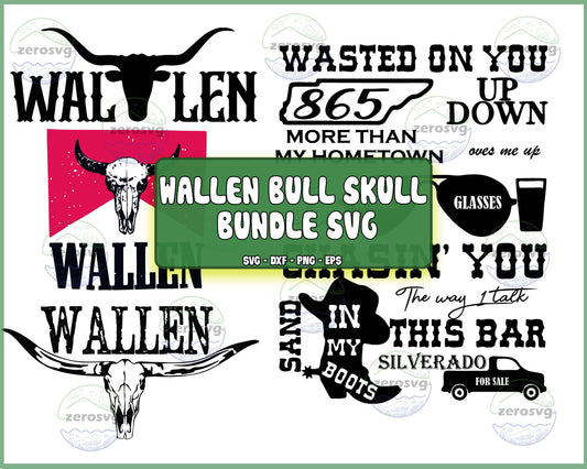 4 file Retro Wallen Bull Skull PNG, Country Western svg, Wallen Bull Skull bundle Svg Png Dxf Eps , cricut , file cut , Silhouette, Digital Dowload