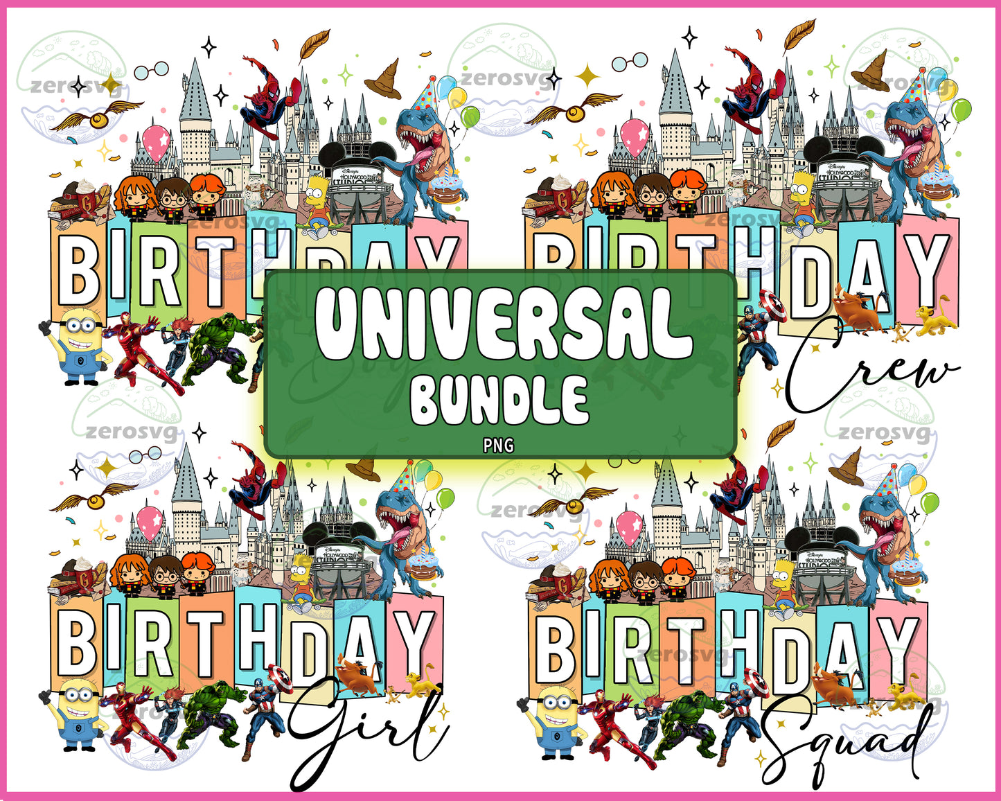 4 file Universal Birthday Squad bundle PNG , bundle halloween  Cutting Image, File Cut , Digital Download, Instant Download