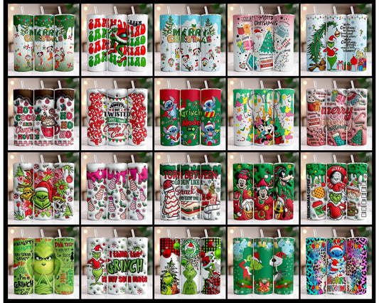 53 Designs 2D, 3D Christmas Tumbler Sublimation , 20oz Skinny Tumbler Bundle Wrap Png, Bundle Design Template for Sublimation