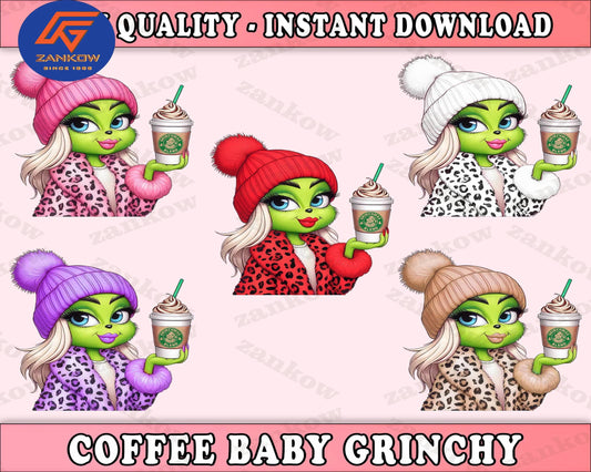 5 Leopard Coffee Movie Png, Winter Basics Png, Coffee Cartoon Png, Baby Xmas Png, Digital Download ,Instant Download