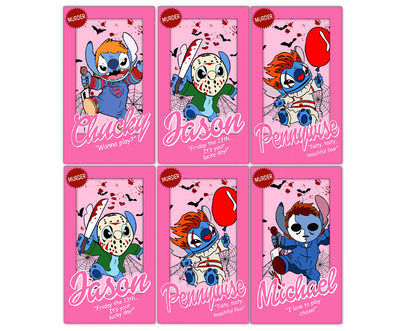 6 file Pink Stitch Horror Characters Bundle PNG, Pink Stitch Horror Characters PNG , Digital Download ,Instant Download