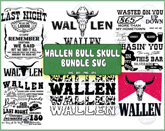 6 file Retro Wallen Bull Skull Bundle svg , Country Western Png, Wallen PNG, Svg Png Dxf Eps , cricut , file cut , Silhouette, Digital Dowload