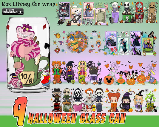 8 file Halloween Glass Can Wrap Png Bundle, Stitch horror bundle png , Digital Download ,Instant Download