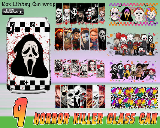 8 file Horror Killer 16oz Libbey Can Glass Bundle PNG, Horror 16oz Glass Can Wrap glass PNG , Digital Download ,Instant Download