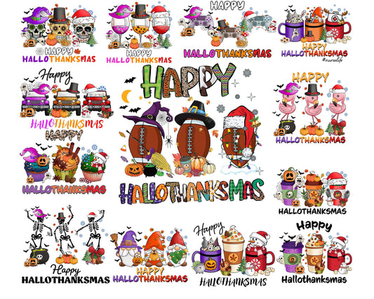 90 Files Happy Hallothanksmas PNG, Hallothanksmas Sublimation,appy Hallothanksmas Coffee Png, Silhouette , Digital download