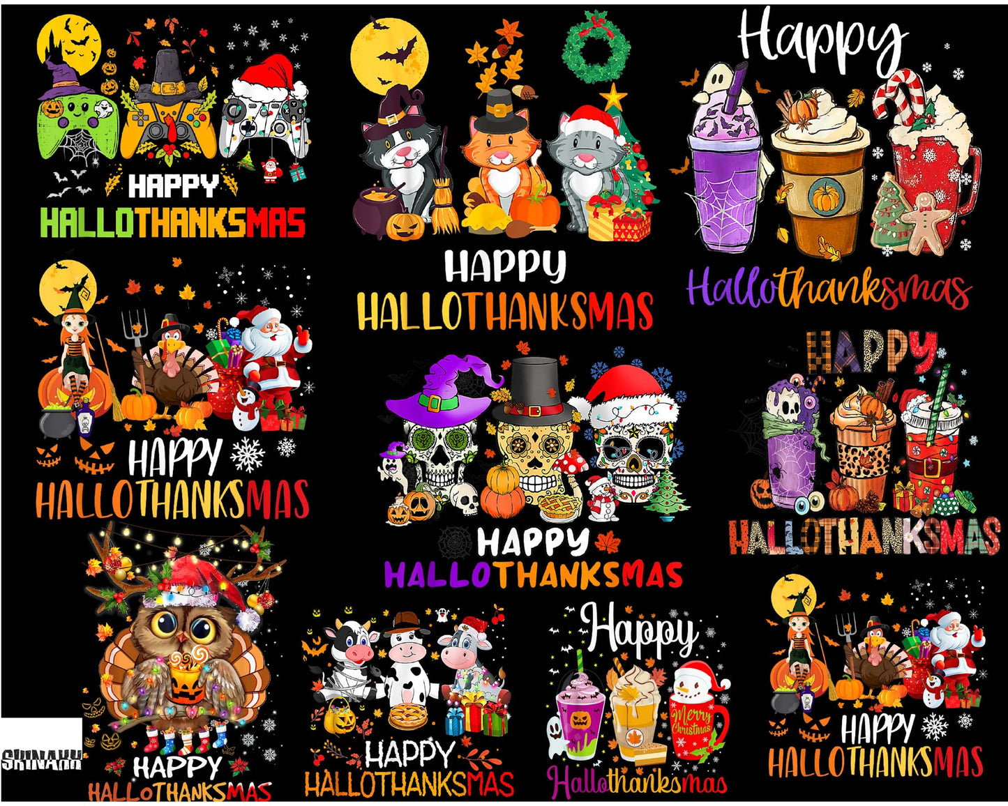 9+ Happy Hallothanksmas Coffee Png, Hallothanksmas Sublimation PNG, Happy Halloween, Silhouette , Digital download