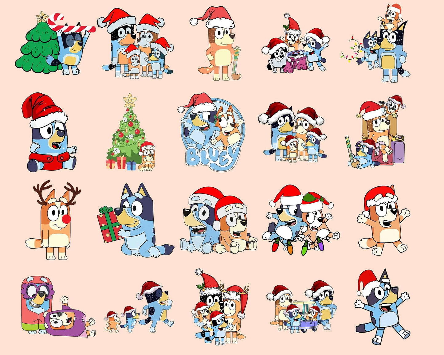 Bluey Christmas Bundle Png,20 file Bluey Family Christmas Png, Blue Dog Christmas Tree PNG, Bluey Christmas Costume Sublimation , Digital Download ,Instant Download