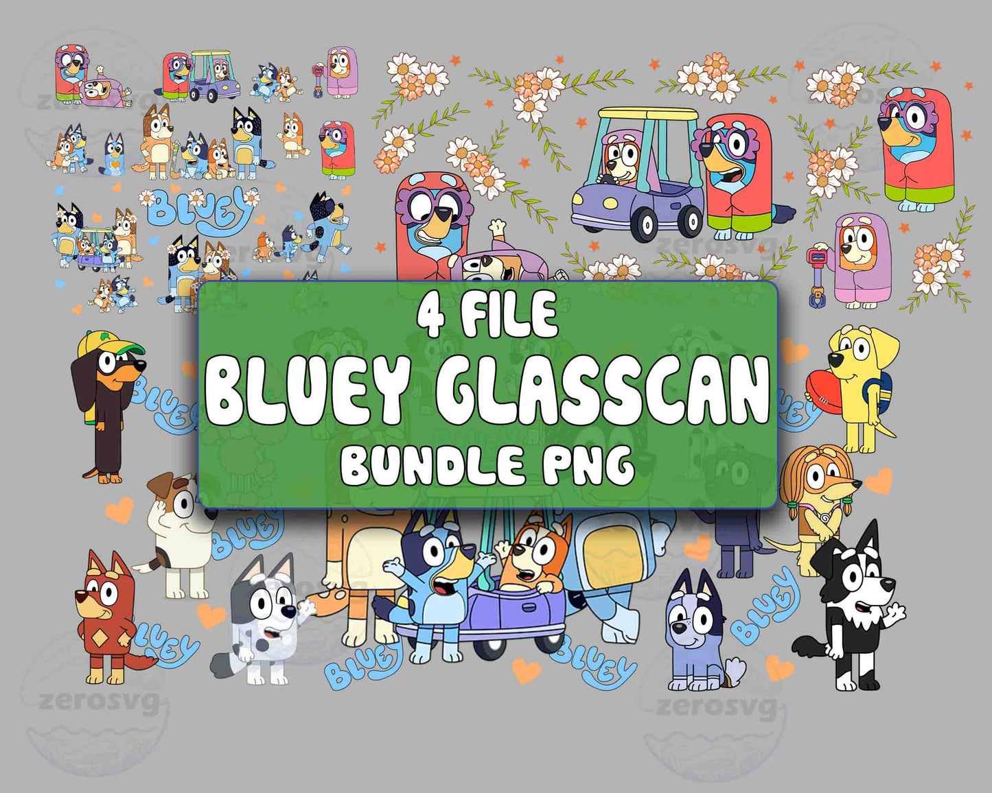 Bluey glasscan bundle png, 4 file Bluey glasscan png ,  for Cricut, Silhouette, digital download