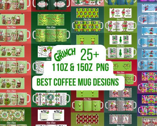 25+ file Grinch MUG TEMPLATE, Christmas coffee mug wrap PNG , Designs 20 oz sublimation, Bundle Design Template for Sublimation, Digital Download ,Instant Download