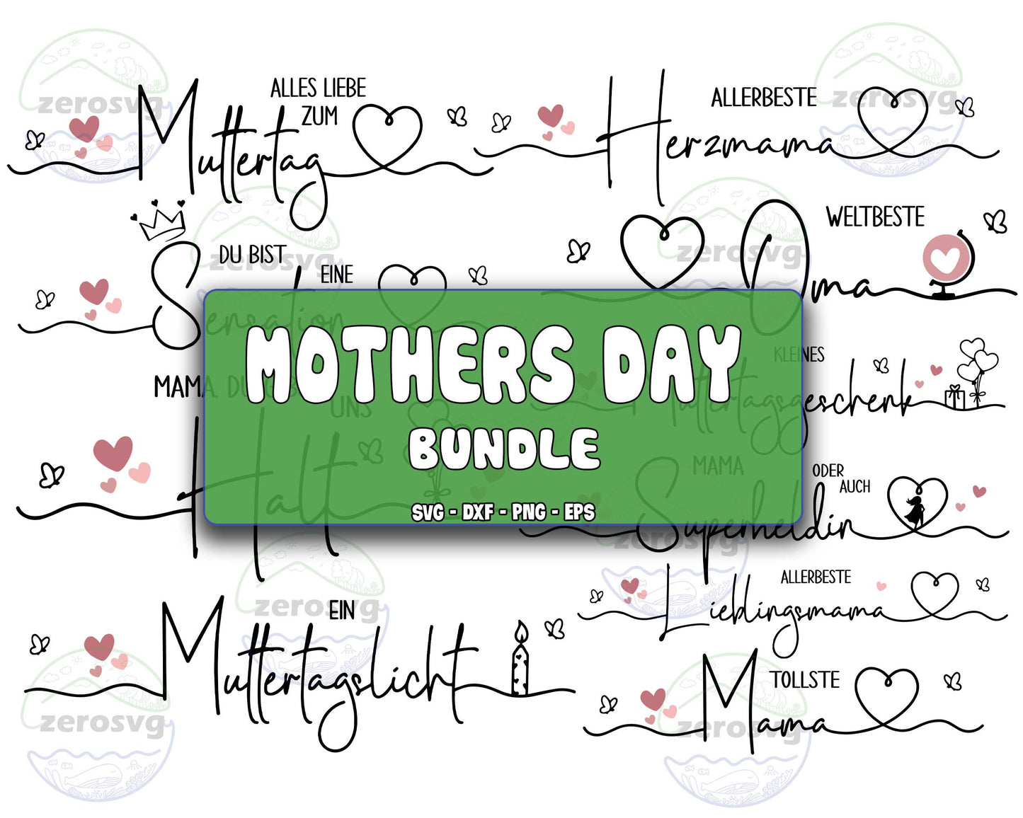 Mothers Day SVG, 10+ file Mothers Day Lettering, German Lettering SVG EPS DXF PNG , Cutting Image, cricut , file cut , digital download ,Instant Download