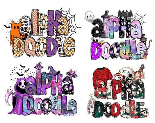 Pretty Halloween Doodle letters with Clip Art PNG Files, Cute Halloween png, Doodle Alpha Bundle, Digital Download ,Instant Download