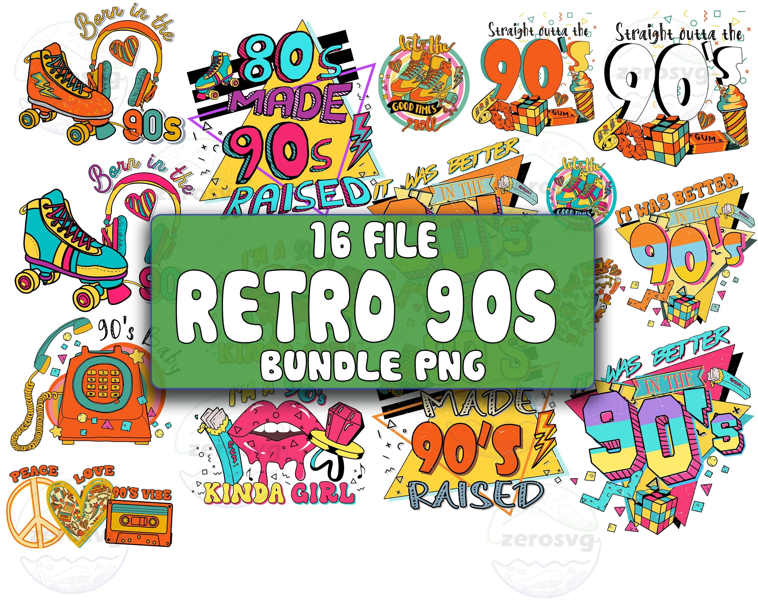 Retro 90s bundle png,16 file retro 90s png , for Cricut, Silhouette, d ...