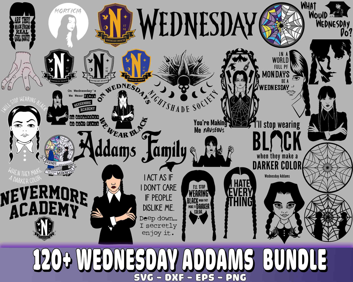 Wednesday Addams SVG Bundle - 120+ file file Wednesday Addams SVG, EPS, PNG, DXF for Cricut, Silhouette, digital download