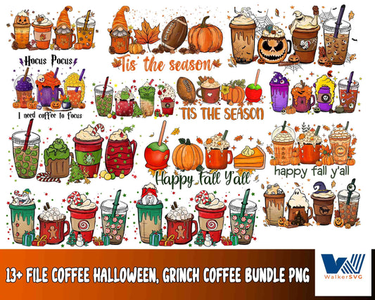 Halloween horror Coffee bundle png ,13+ file coffee halloween, Grinch Coffee bundle PNG   , Silhouette , Digital download