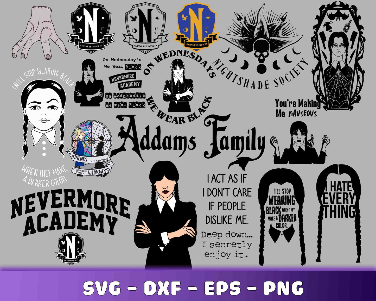 Wednesday Addams SVG Bundle -  160+ file Wednesday Addams SVG, EPS, PNG, DXF for Cricut, Silhouette, digital download