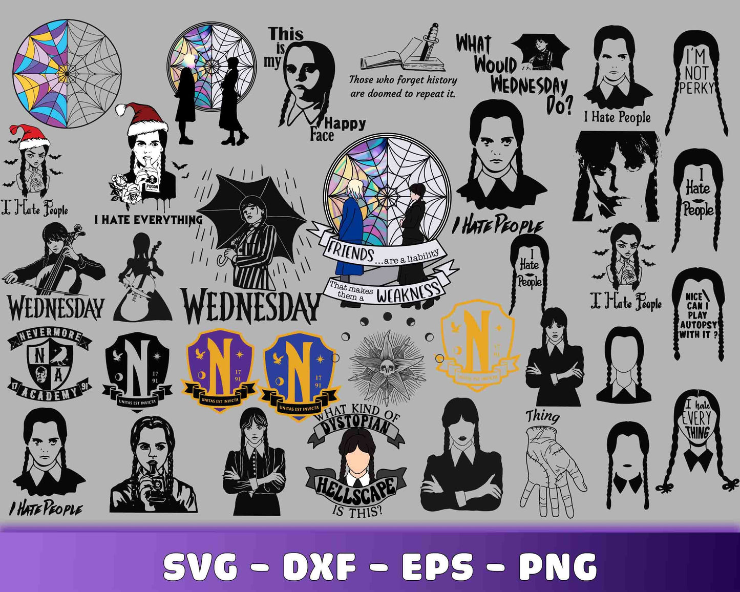 Wednesday Addams SVG Bundle -  160+ file Wednesday Addams SVG, EPS, PNG, DXF for Cricut, Silhouette, digital download