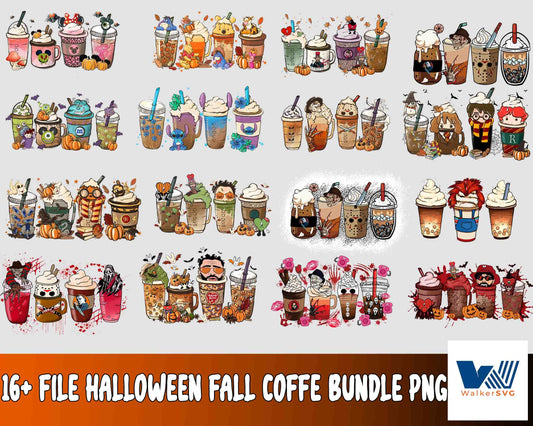 halloween fall coffe bundle png,16+ file halloween fall coffe  bundle PNG ,bundle halloween PNG , Silhouette , Digital download