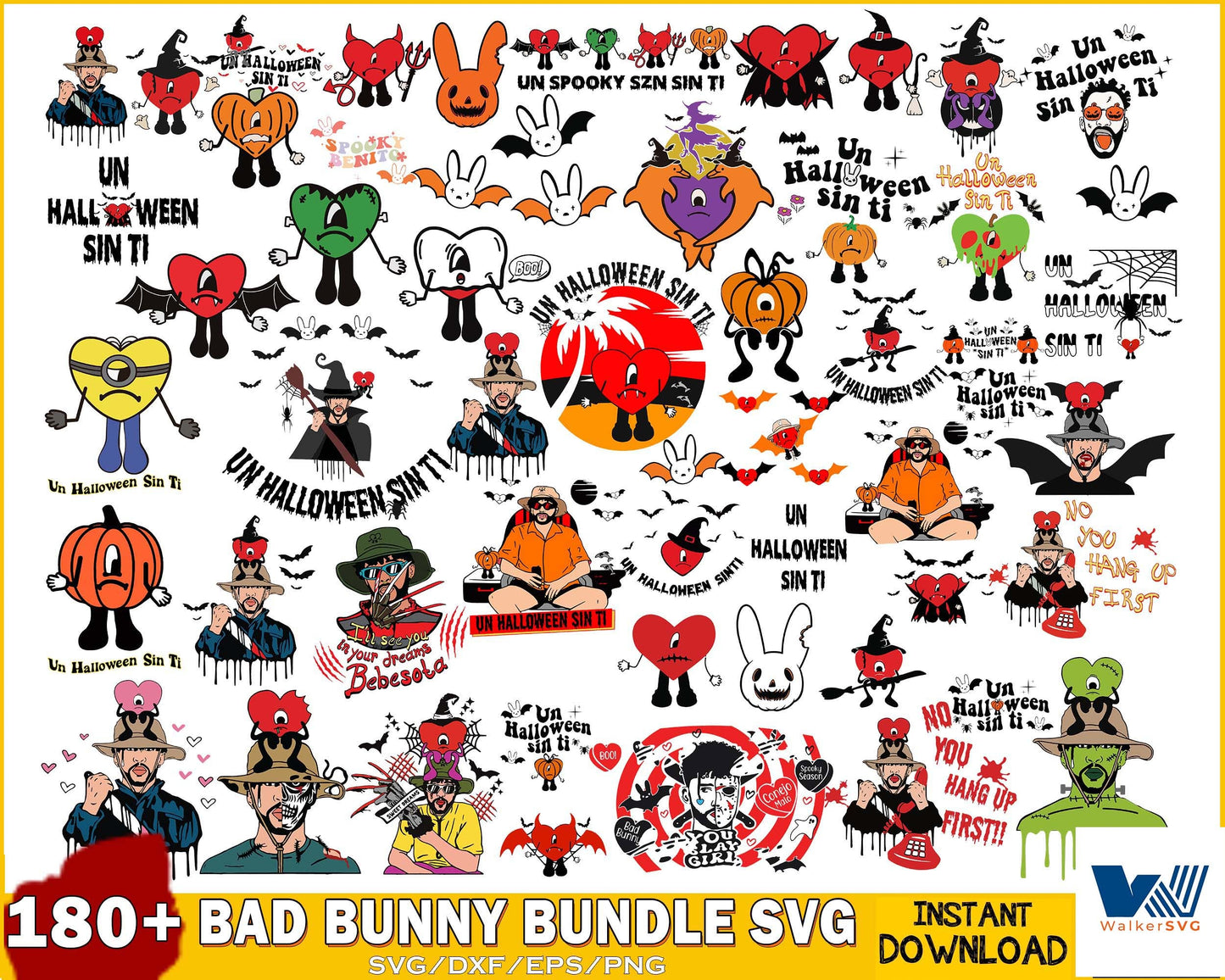 Bad bunny halloween bundle svg, 180+ file bad bunny halloween SVG  , Mega Bundle bad bunny SVG DXF EPS PNG , file cut , for Cricut,  Silhouette , digital download