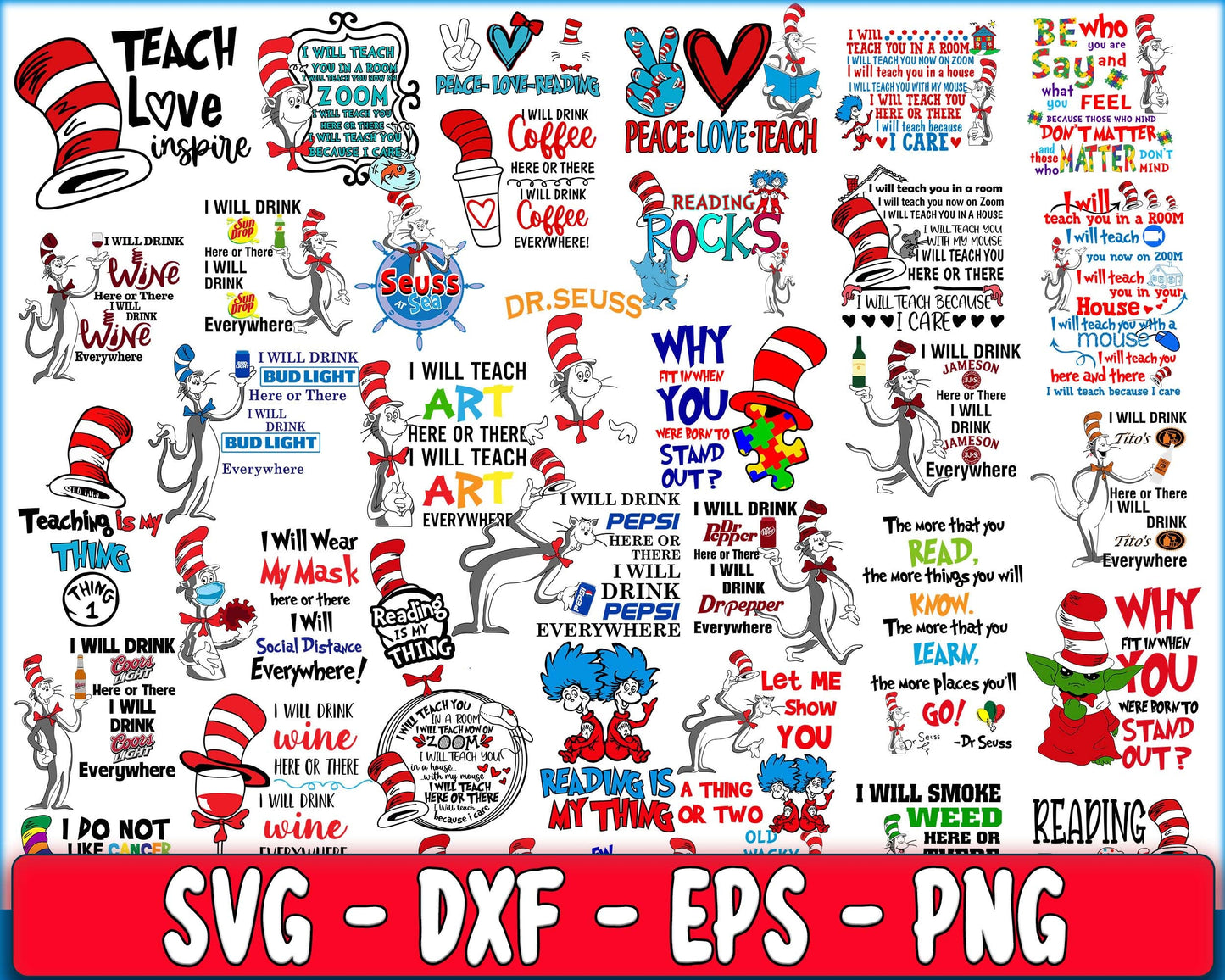 190+ file Dr seuss bundle svg, cat in the hat bundle SVG , Dr seuss SVG, EPS, PNG, DXF , cricut , file cut, for Cricut, Silhouette , digital download, Instant Download