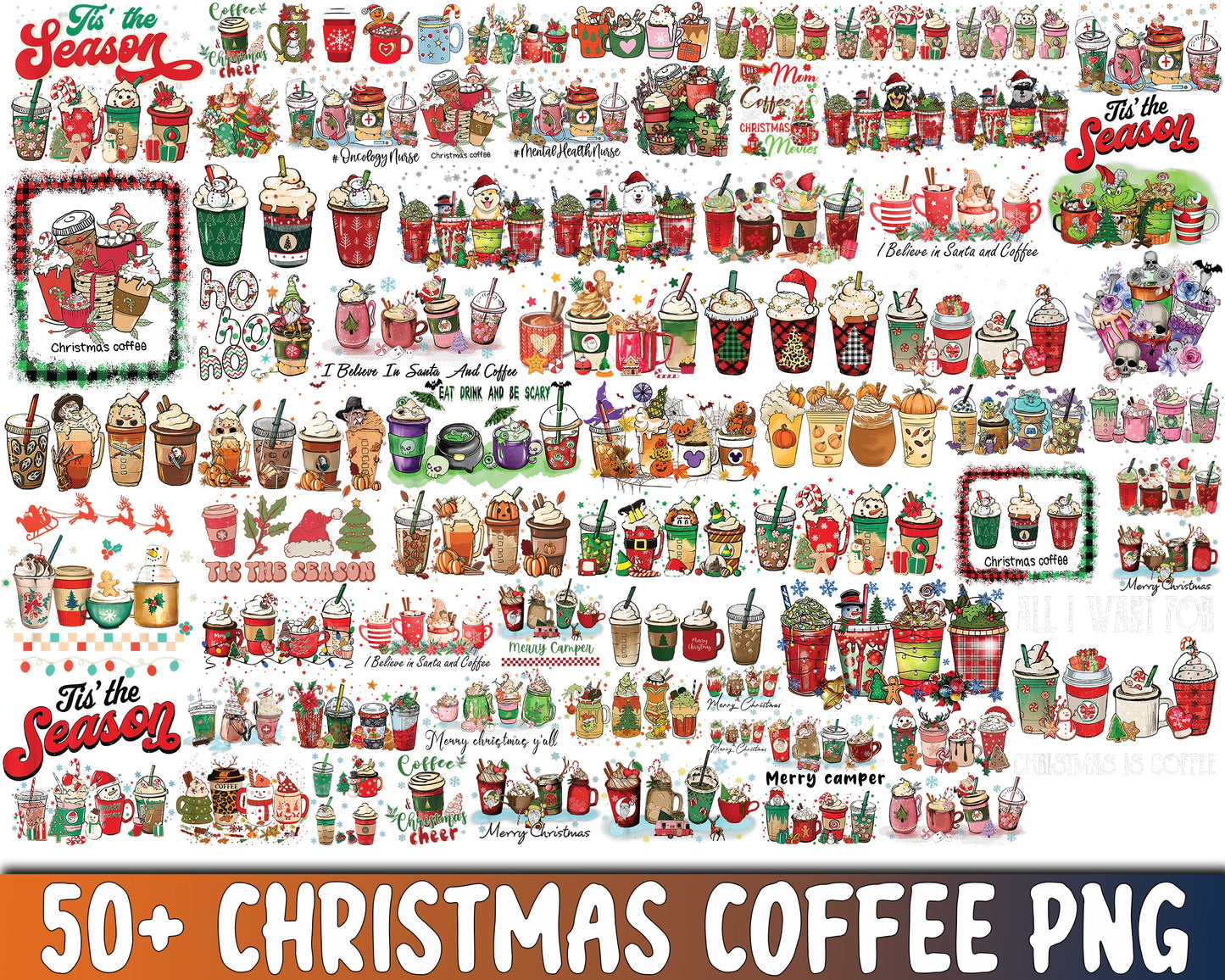 50+ file Christmas coffee PNG , Christmas coffee bundle PNG , Silhouette , Digital download