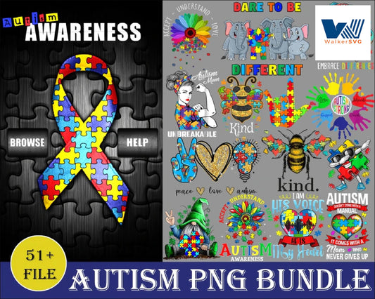 51 Autism PNG Bundle, Autism Awareness png, Autism Bee png , Vector file , Silhouette Digital Dowload