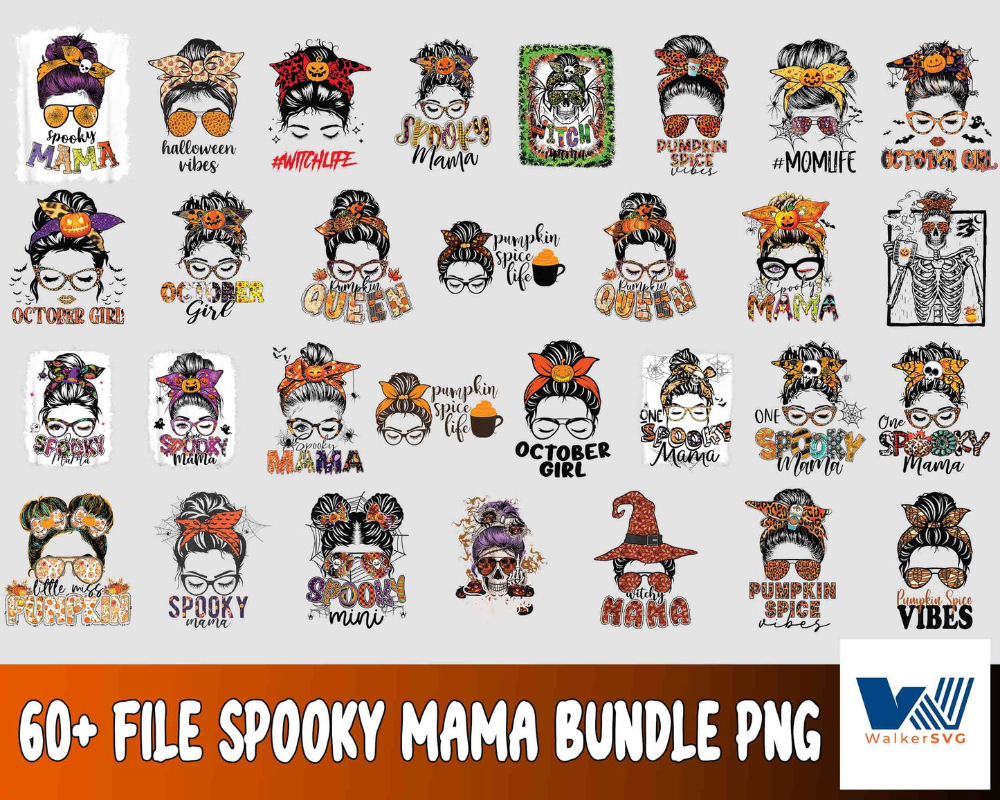 Spooky Mama bundle png,60+ FILE Spooky Mama bundle  PNG ,bundle halloween PNG , Silhouette , Digital download