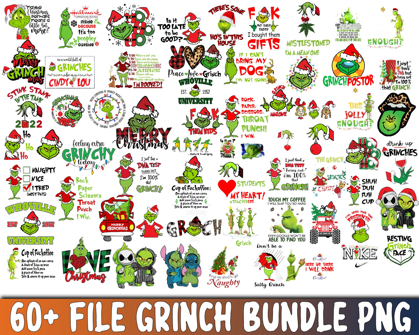 60+ file Grinch bundle PNG , bundle christmas PNG , file cut,   for Cricut, Silhouette