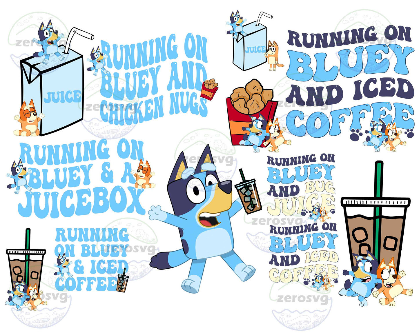 Bluey SVG Bundle - 6 file Running on Bluey Dog svg, Bluey bundle SVG, EPS, PNG, DXF for Cricut, Silhouette