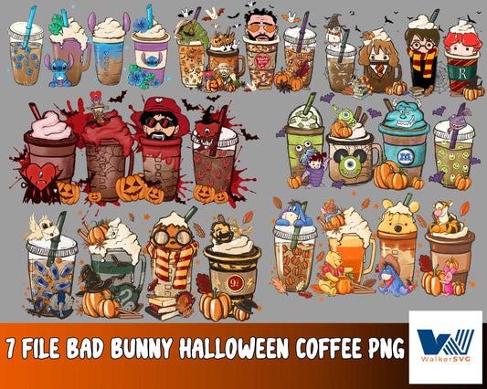 Coffee bad bunny halloween PNG , 7 file bad bunny Halloween Coffee bundle PNG  - bundle halloween PNG , Silhouette , Digital download