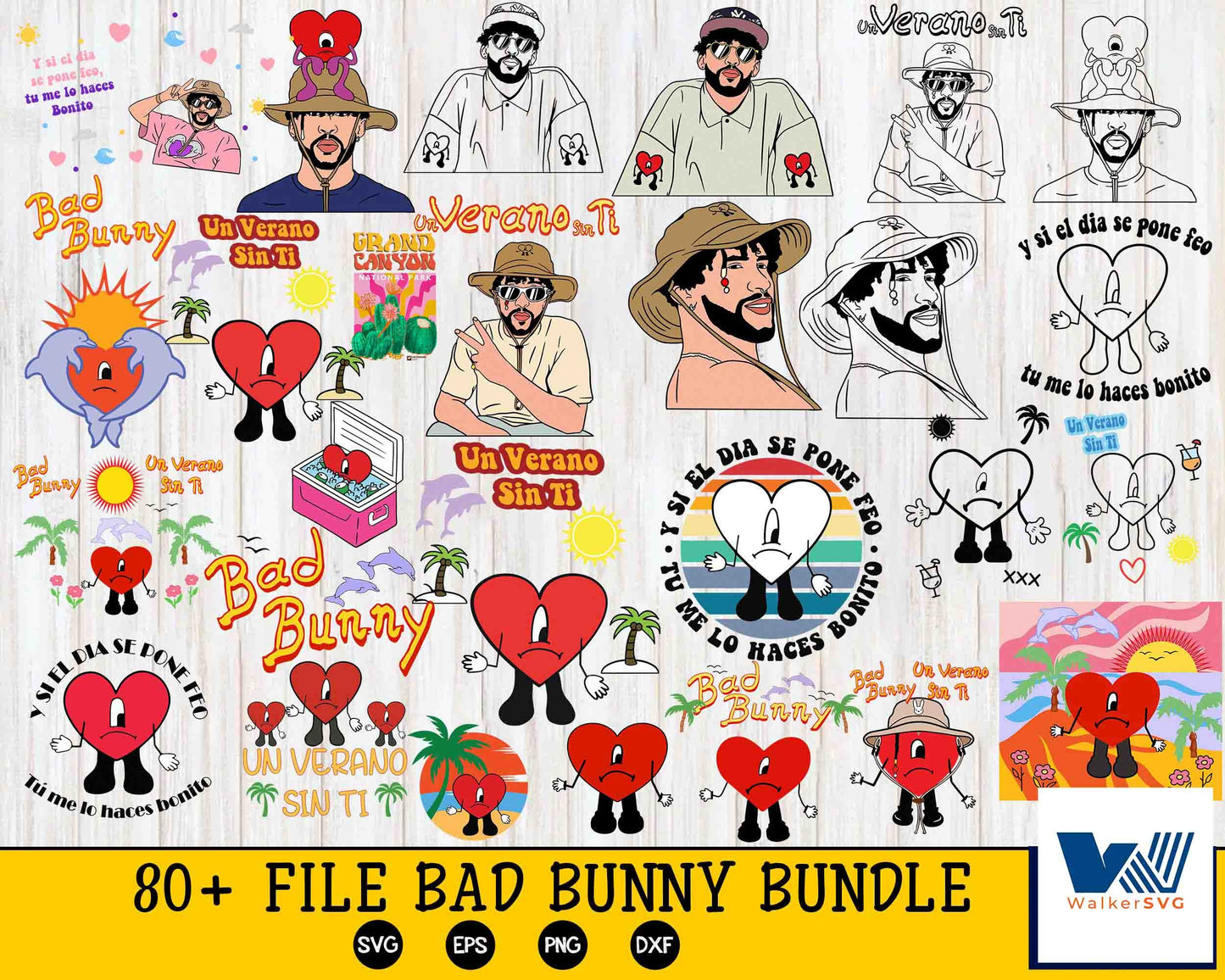 bad bunny bundle svg, 80+ file  bad bunny SVG  , Mega Bundle bad bunny SVG DXF EPS PNG , file cut , for Cricut,  Silhouette , digital download