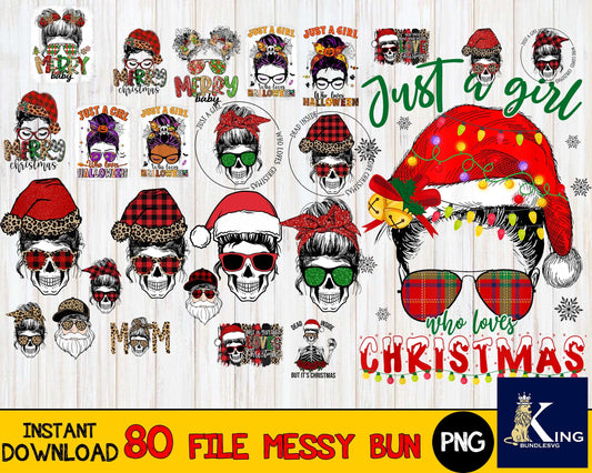 80 file messy bun bundle png ,Bundle christmas PNG, file cut, cricut,  for Cricut, Silhouette