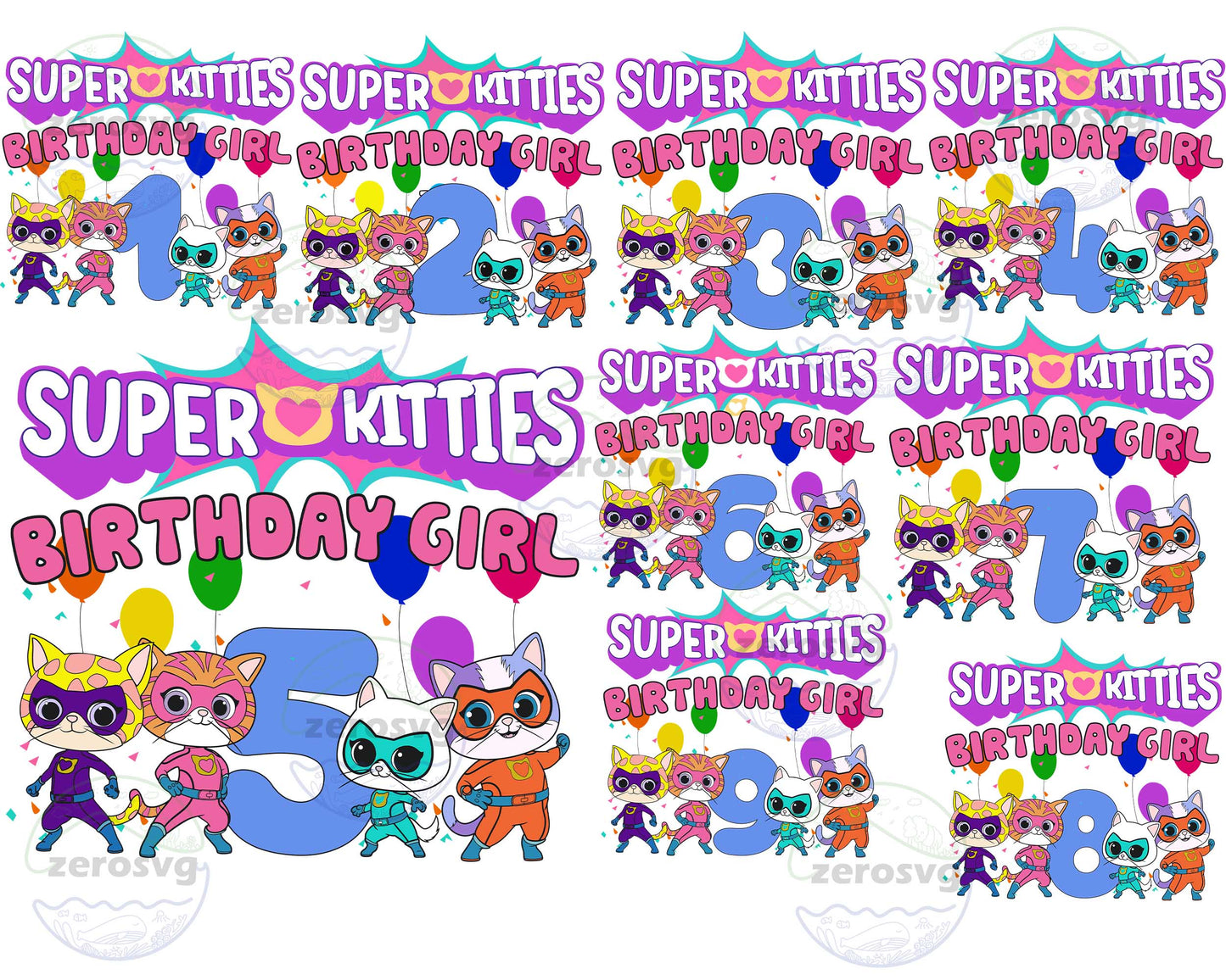 9 file Junior SuperKitties Birthday Girls Number bundle, SuperKitties ...