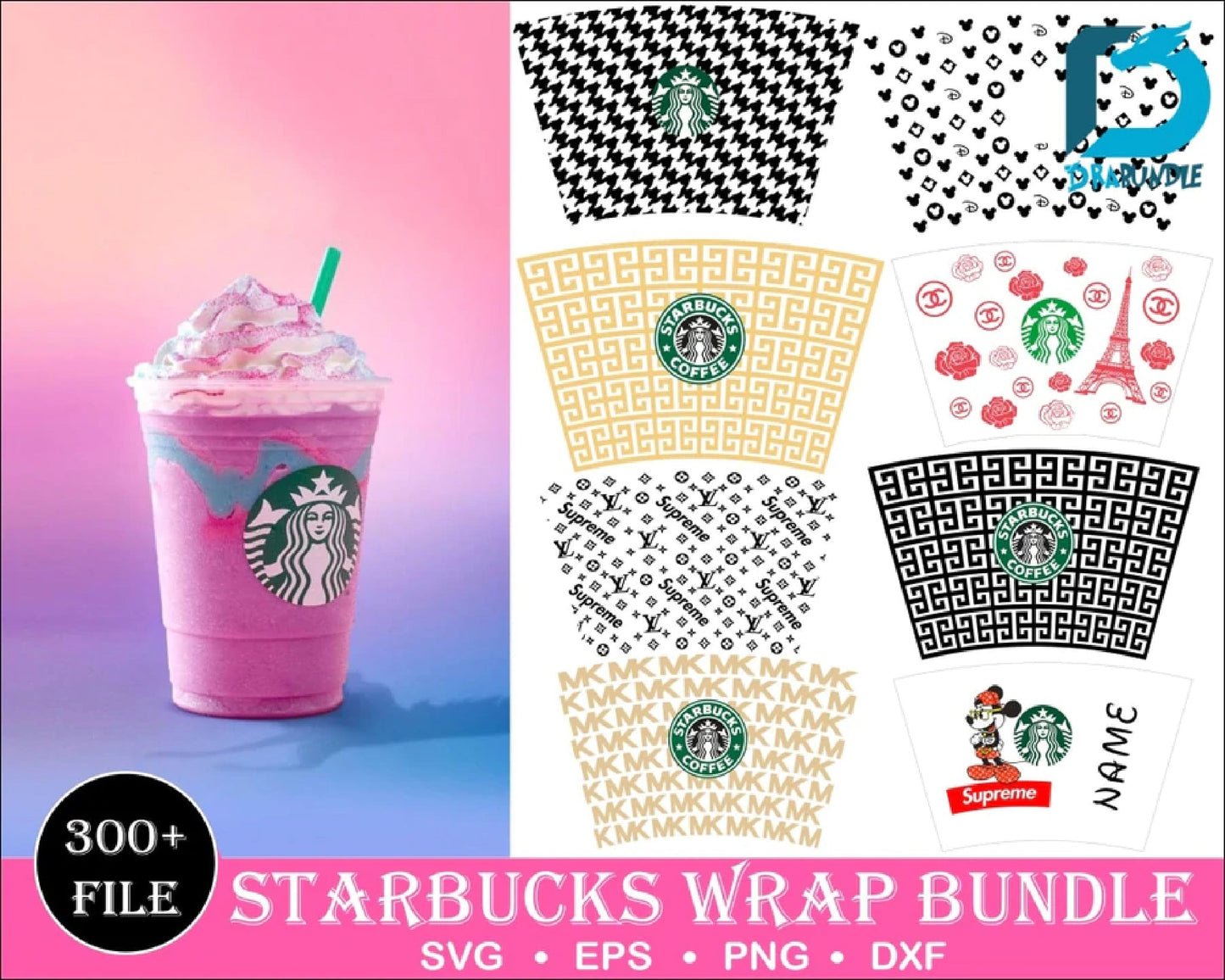 300+ Starbucks Wrap Luxury SVG Bundle 2.0 Digital Dowload