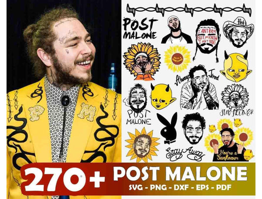 Post Malone SVG Bundle - 270+ files Post Malone SVG, EPS, PNG, DXF for Cricut, Silhouette