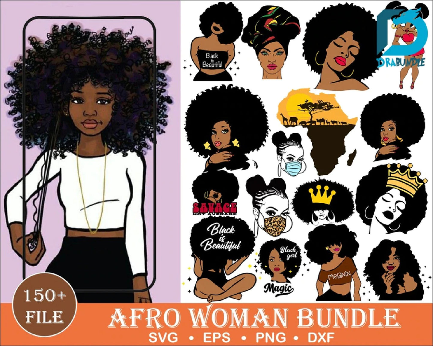 100+Afro Woman SVG, Afro Girl Svg, Afro Queen Svg, Afro Lady Svg, Curly Hair Svg, Black Woman, For Cricut, For Silhouette, Cut Files, Dxf, Png