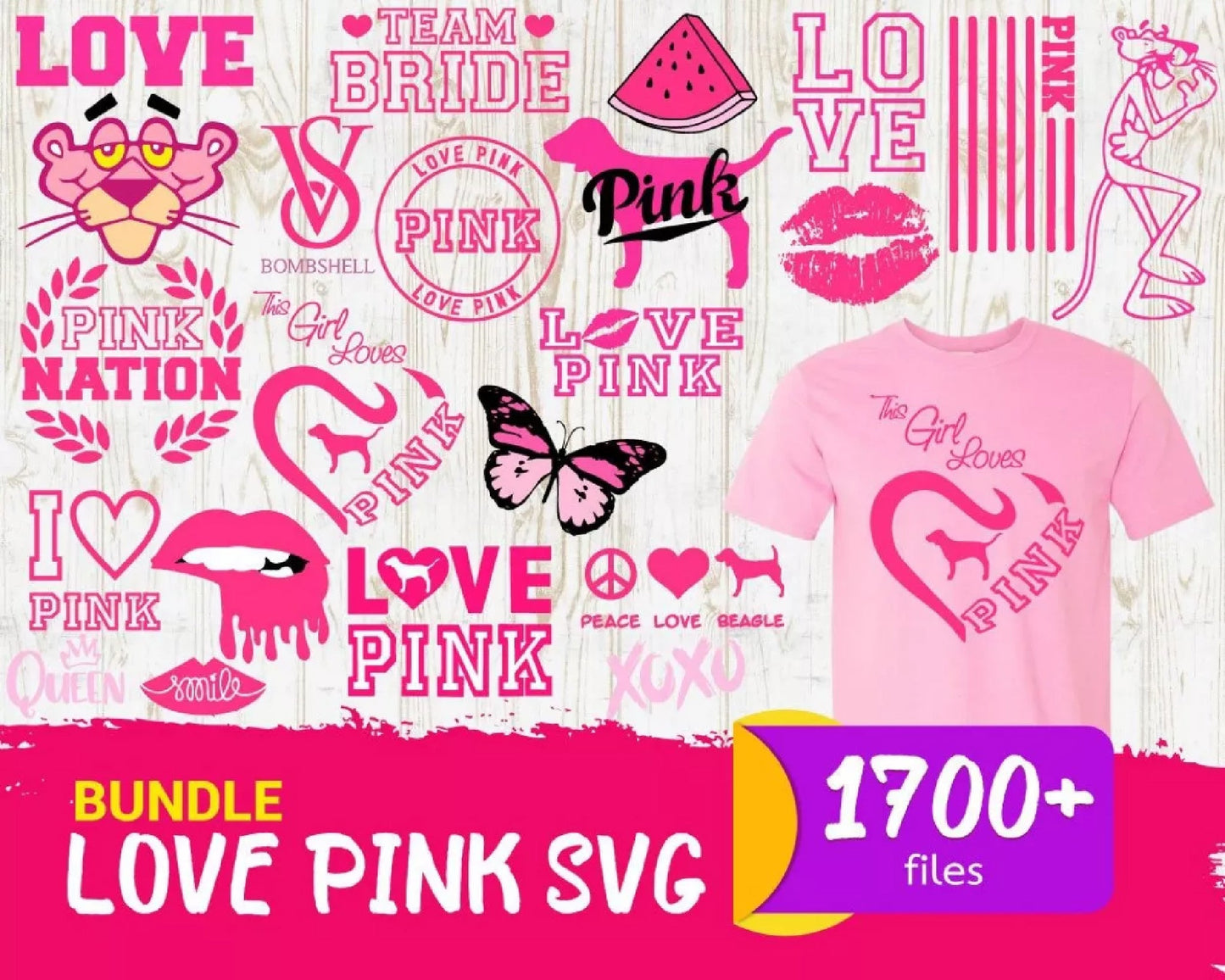 1700+ file Love Pink svg, Love Pink SVG Bundle,  Clip Art , Cricut , File cut , Vector file , Silhouette  , Digital Dowload