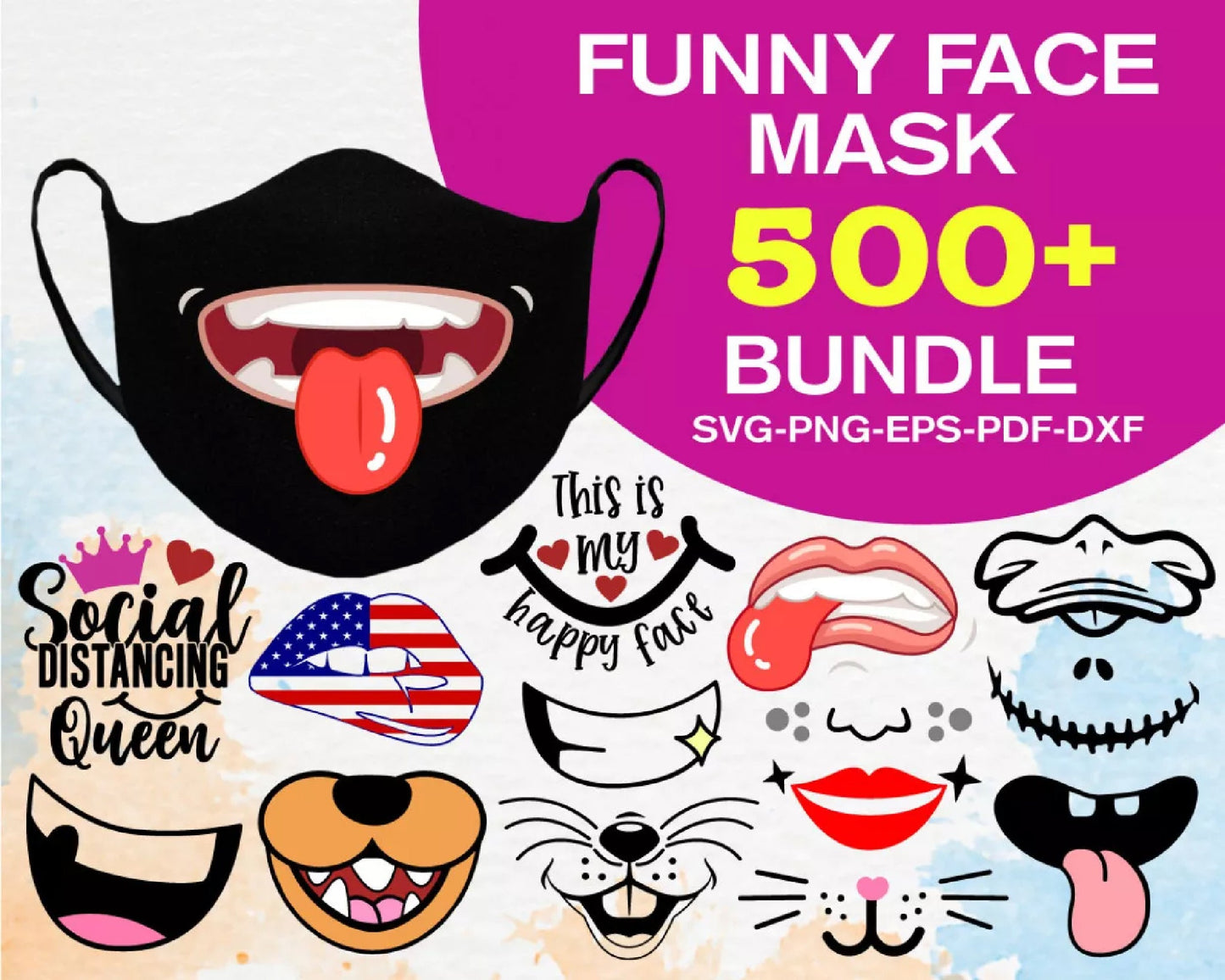 500+ file Funny Face Mask SVG Bundle, Cricut , File cut , Vector file , Silhouette Digital Dowload