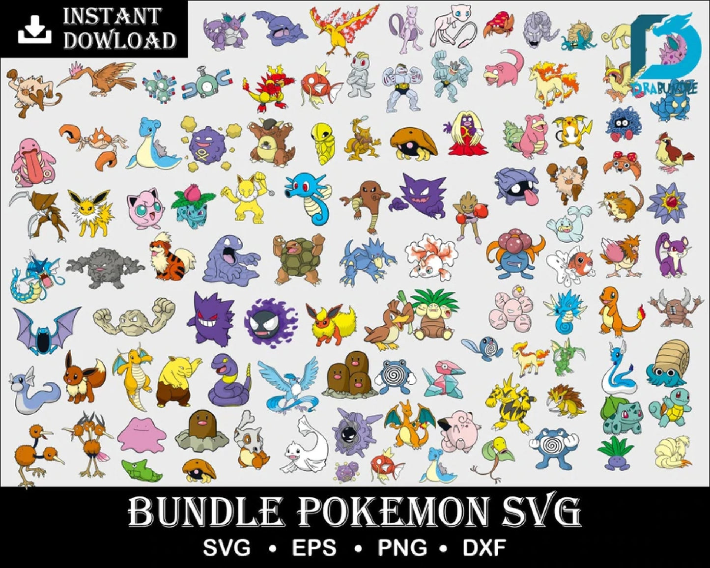 150+Pokemon svg, Pokemon Characters, Pokemon Layered Svg, Pikachu Svg, Pokemon Bundle Svg, Cut Files, Pokemon Vector, Clipart, Pokemon