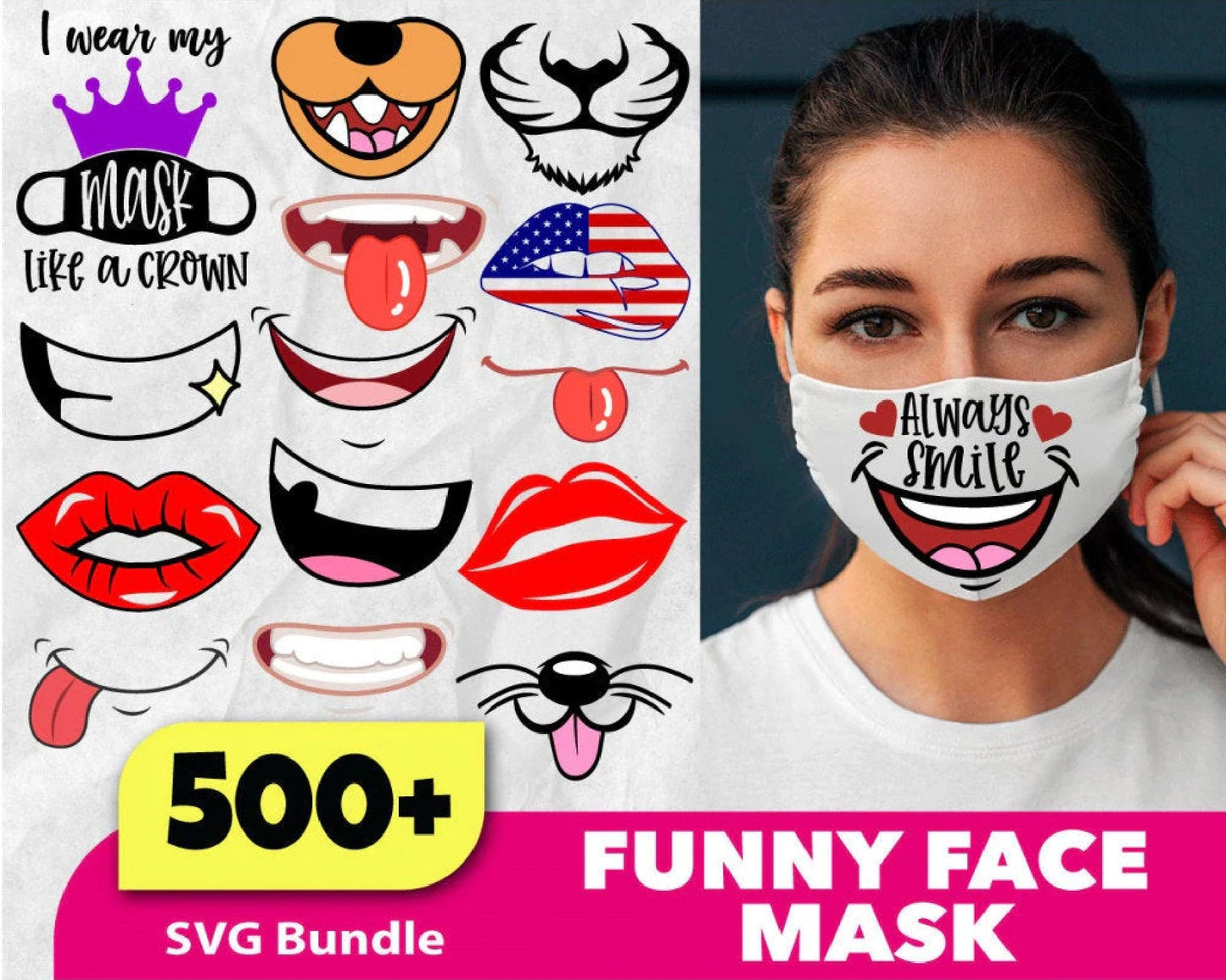 500+ file Funny Face Mask SVG Bundle, Cricut , File cut , Vector file , Silhouette Digital Dowload