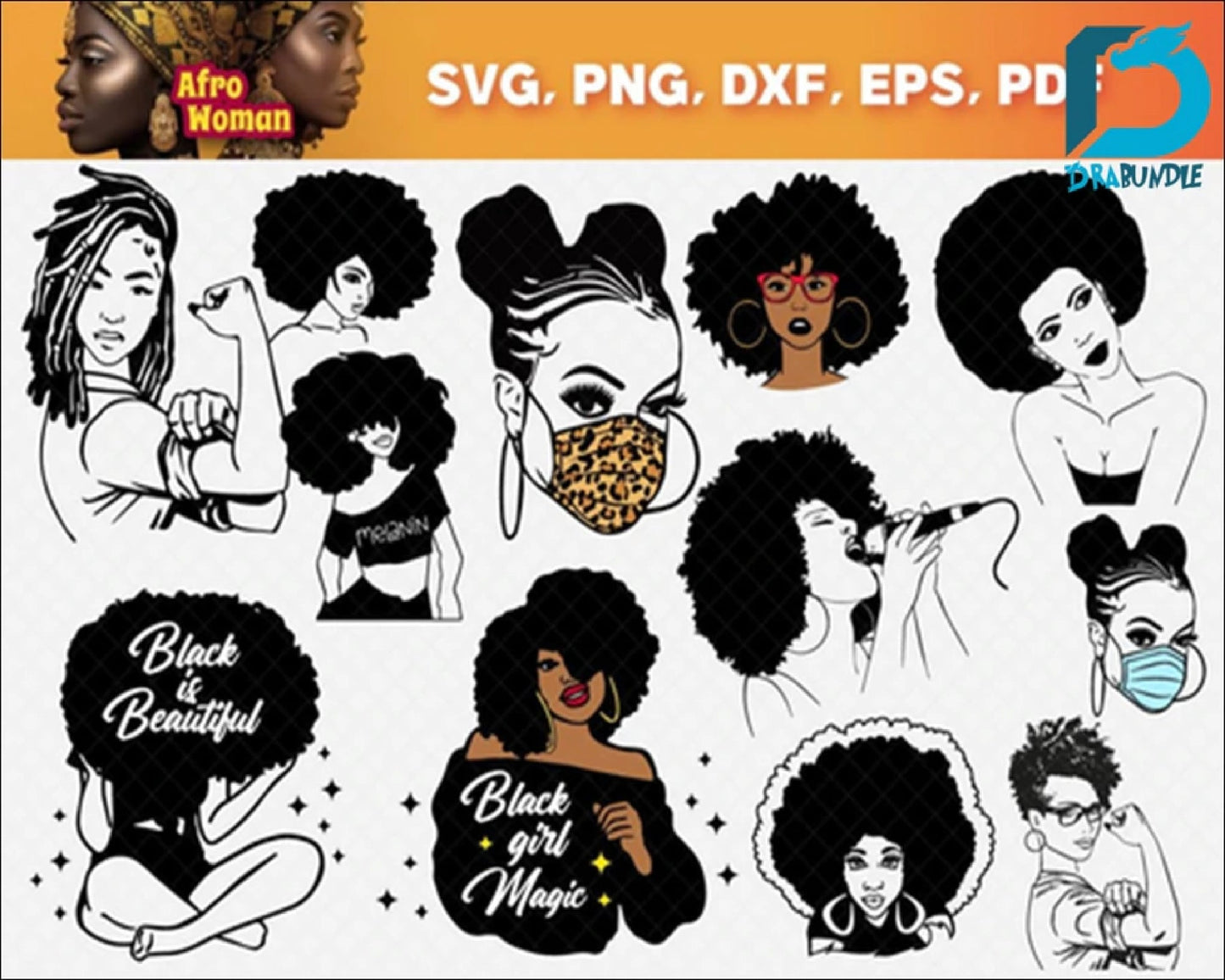 100+Afro Woman SVG, Afro Girl Svg, Afro Queen Svg, Afro Lady Svg, Curly Hair Svg, Black Woman, For Cricut, For Silhouette, Cut Files, Dxf, Png