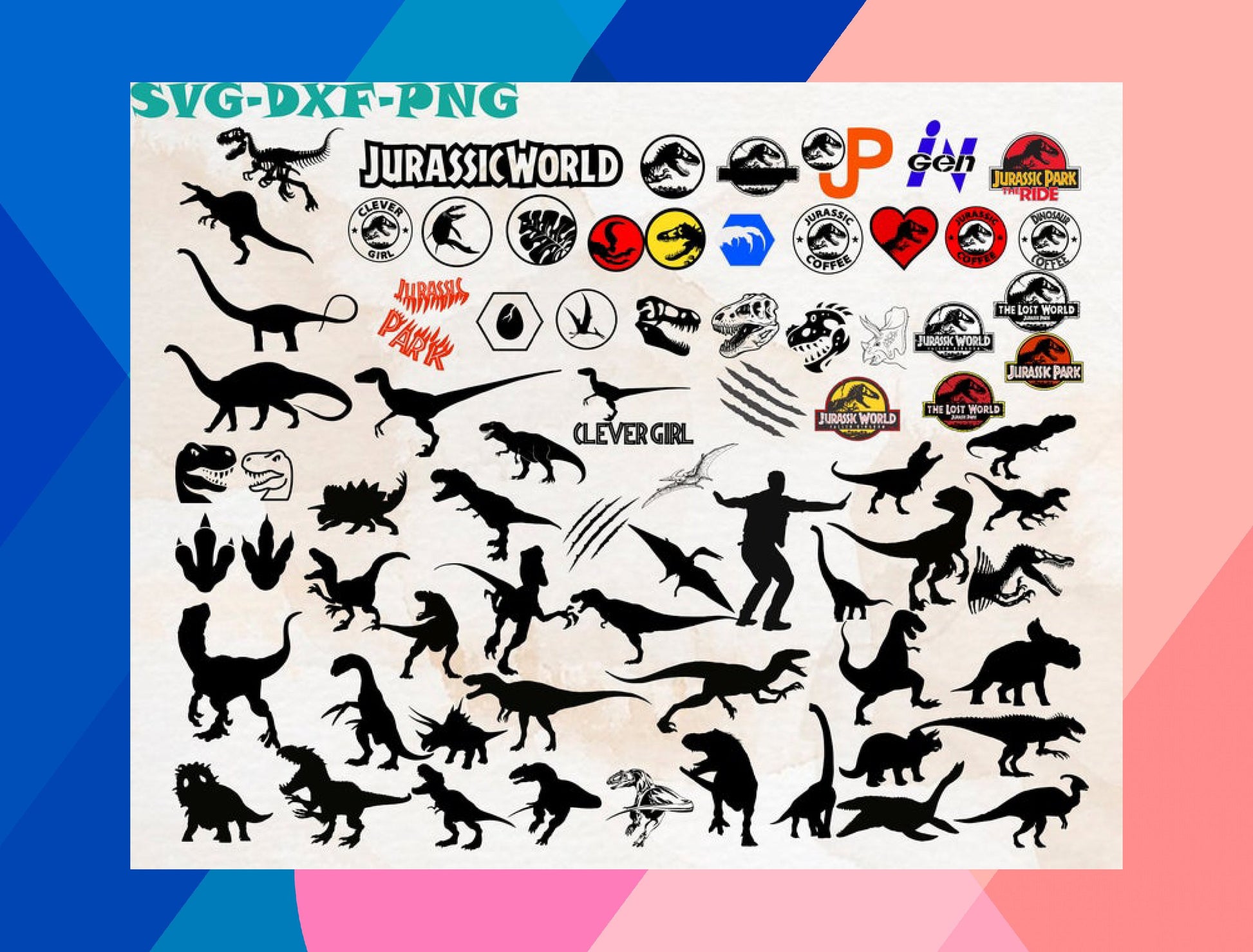 Jurassic Park SVG Bundle - 600+ files Jurassic Park SVG, EPS, PNG, DXF for Cricut, Silhouette